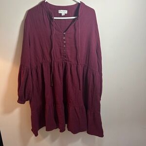 Charlie Paige Burgundy Gauze Tiered  Dress Boho Hippie Festival Cottagecore XL